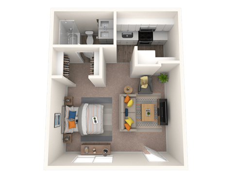 Floor plan for studio, 1 bath, 380 sqft